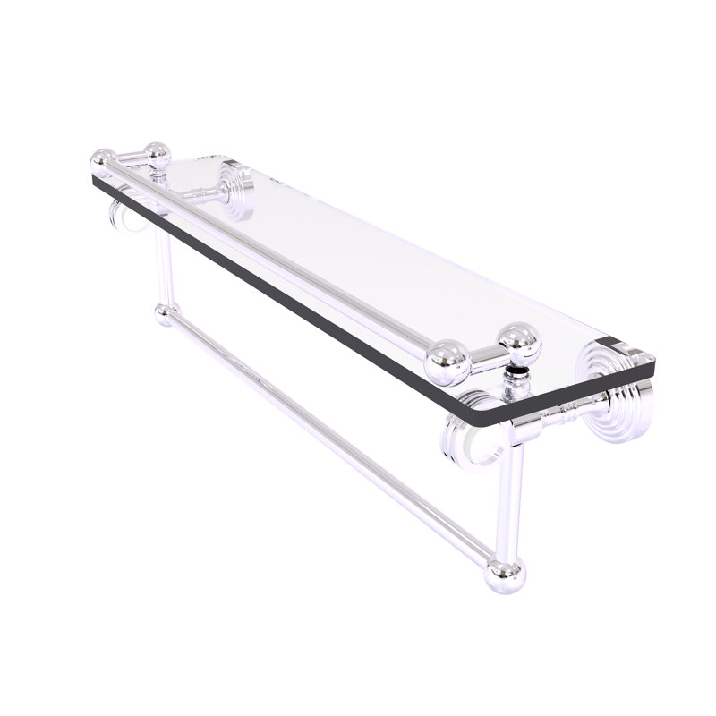 Tablette en verre avec barre de tour Jarrell, Chrome poli, H 5,5 po x l 22 po x p 6,8 po