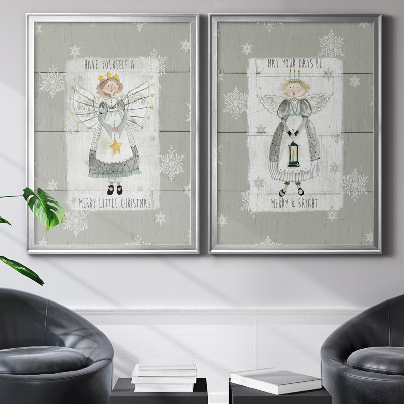 «Merry Little Christmas», ensemble de 2 reproductions d'art, H 18,5 po x l 49 po x P 1,5 po, Toile encadrée argentée