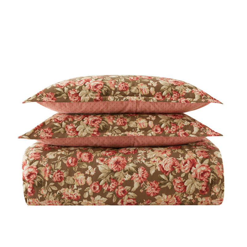 Twin Brown Cotton Reversible Floral Comforter Set