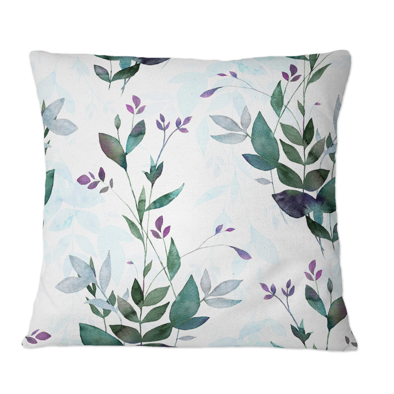 Coussin décoratif à motif aquarelle et feuilles, 16 po x 16 po
