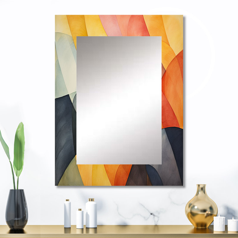 Geometric soft colours tiles II - Abstract Decorative Mirror On Metal, 32" x 24"