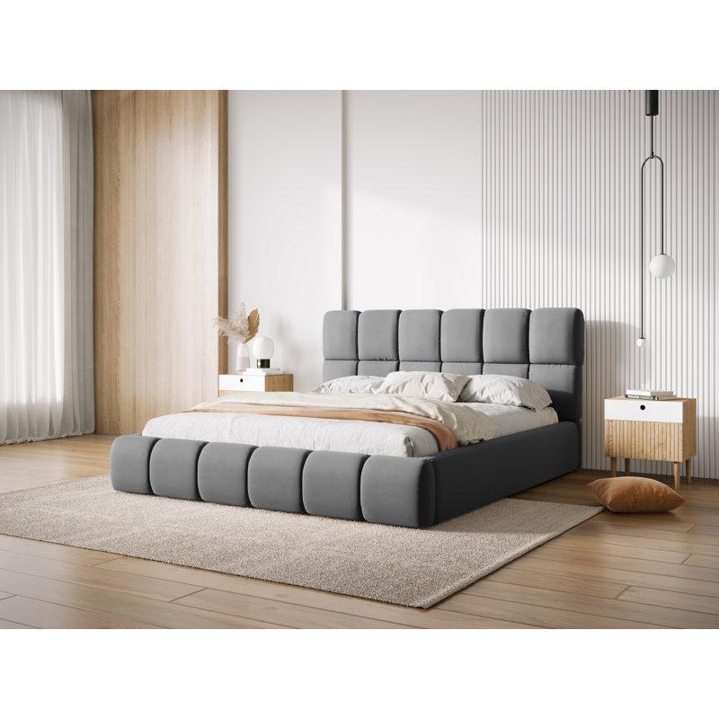 Nehimiah Upholstered Bed, European Double (140 x 200 cm), Grey