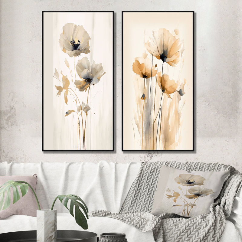2 pièces sur toile - Coquelicots éclatants, Cadre noir, H 20 po x l 24 po