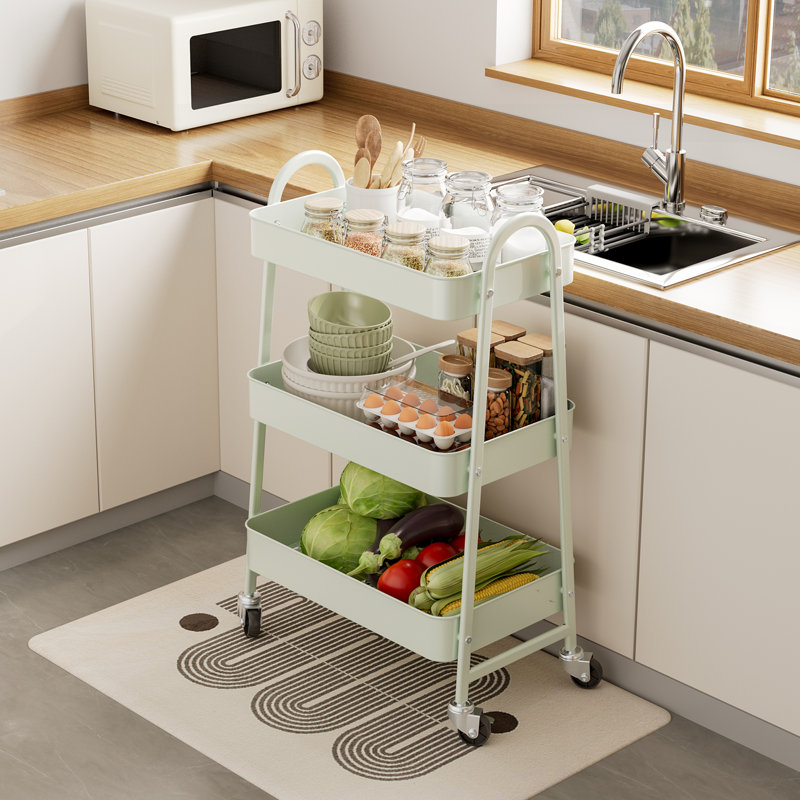 Green Metal 3-Tier Rolling Utility Cart with Swivel Wheels