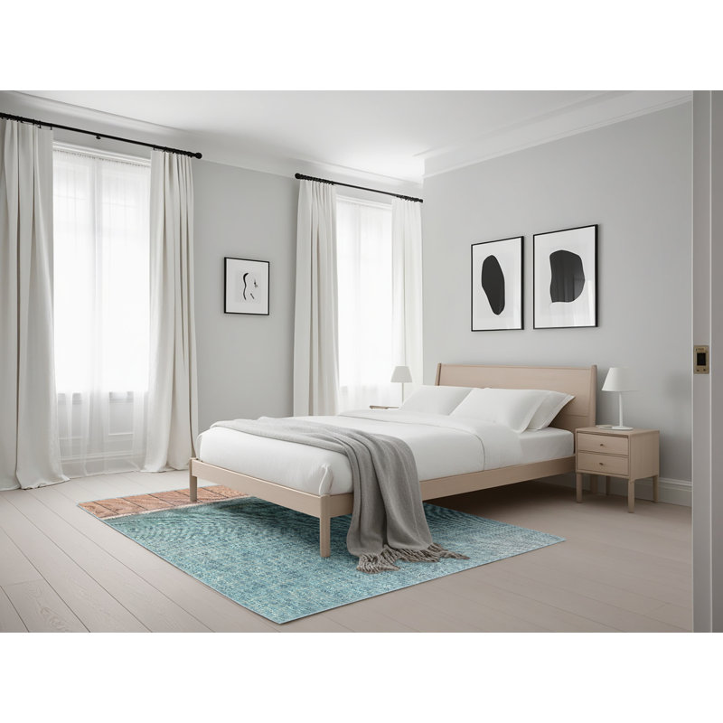 Tapis bleu/brun à motifs, Rectangle 5 pi x 7 pi