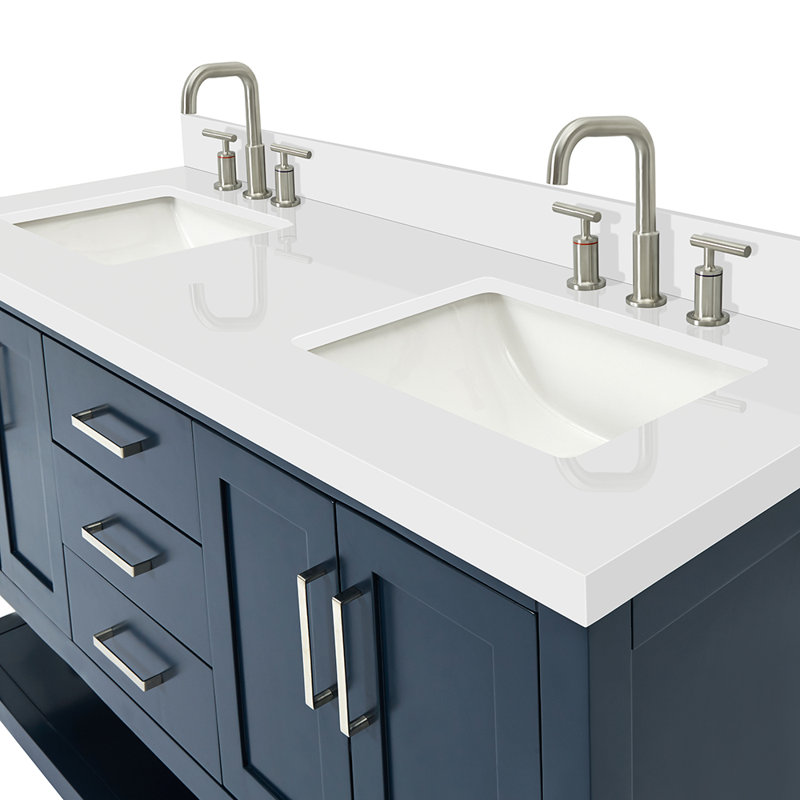 Magnolia Bath Vanity Oval Basin, Midnight Blue, White Quartz, Rectangle 
