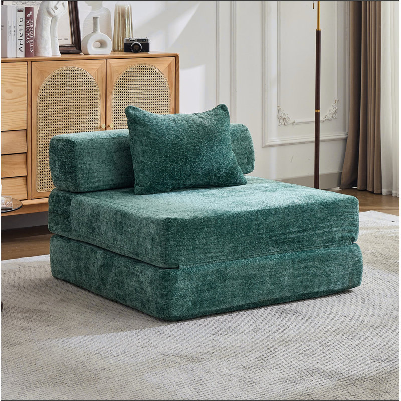 Canapé à compression, canapé-lit convertible au sol avec structure de forme fixe, canapé modulaire à une place sans os, aucun assemblage requis, tissu chenille, pour la chambre à coucher du salon