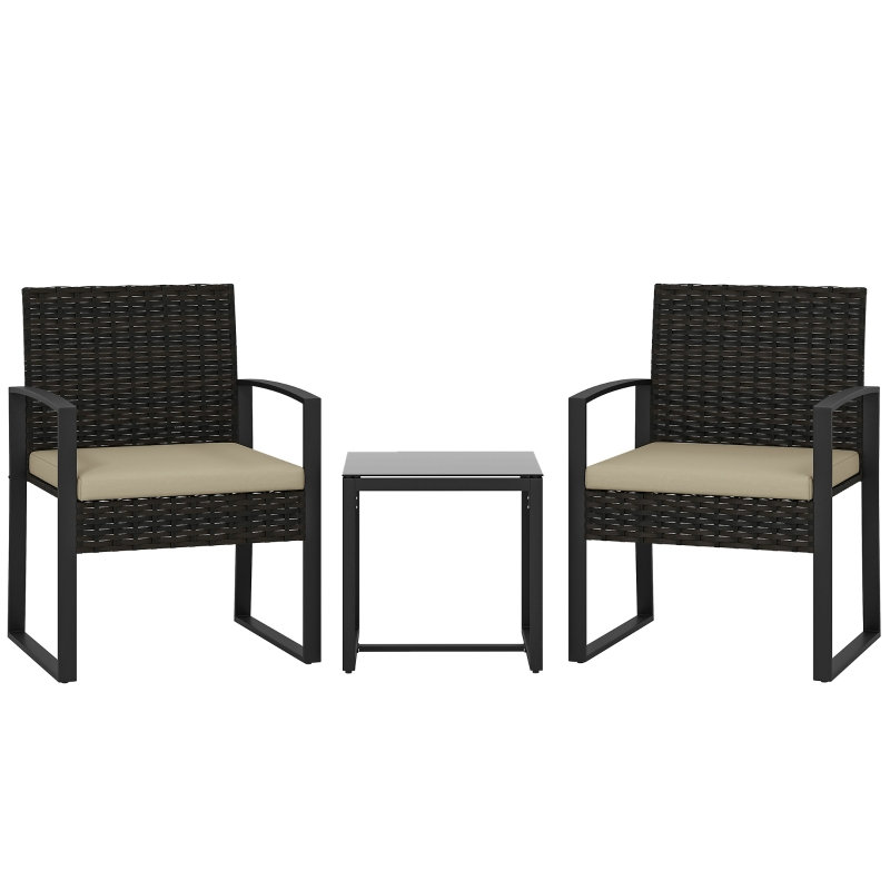 Wicker and Steel Patio Dining Set Table,, Dark Grey