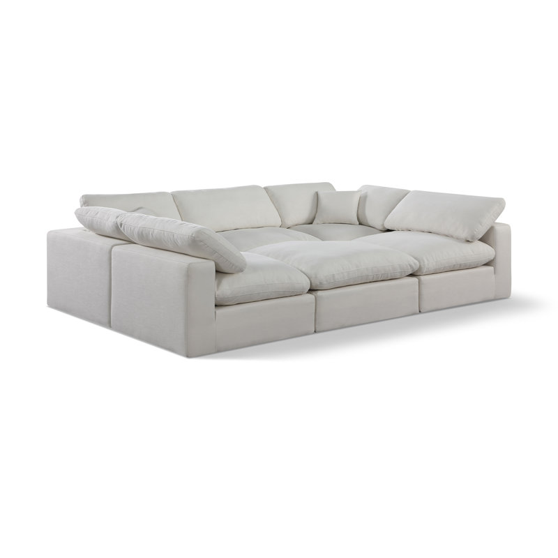 Canapé modulaire 6 pièces Husnein, Tissu crème texturé en lin