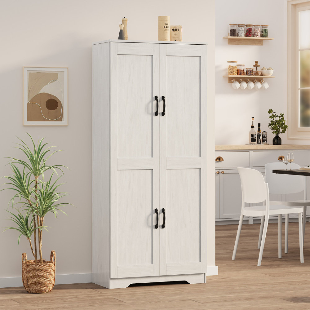 60" Kitchen Storage Pantry Cabinet, Farmhouse Deep Storage Cabinet with 3 Adjustable Shelves & 4 Doors, Large Rustic Wood Cupboard for Kitchen, Dining