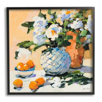 34 "Art contemporain sur toile tendue avec des oranges et des fleurs printanières par Jane Slivka