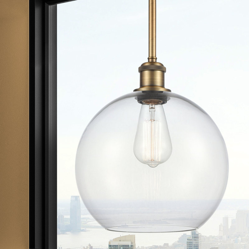 Baran 1-Light Dimmable Globe Pendant, No Bulb Included, Brushed Brass, Clear
