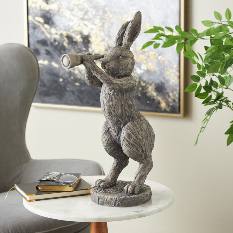 Cole And Grey Polystone Textured Rabbit Decorative Sculpture With Telescope