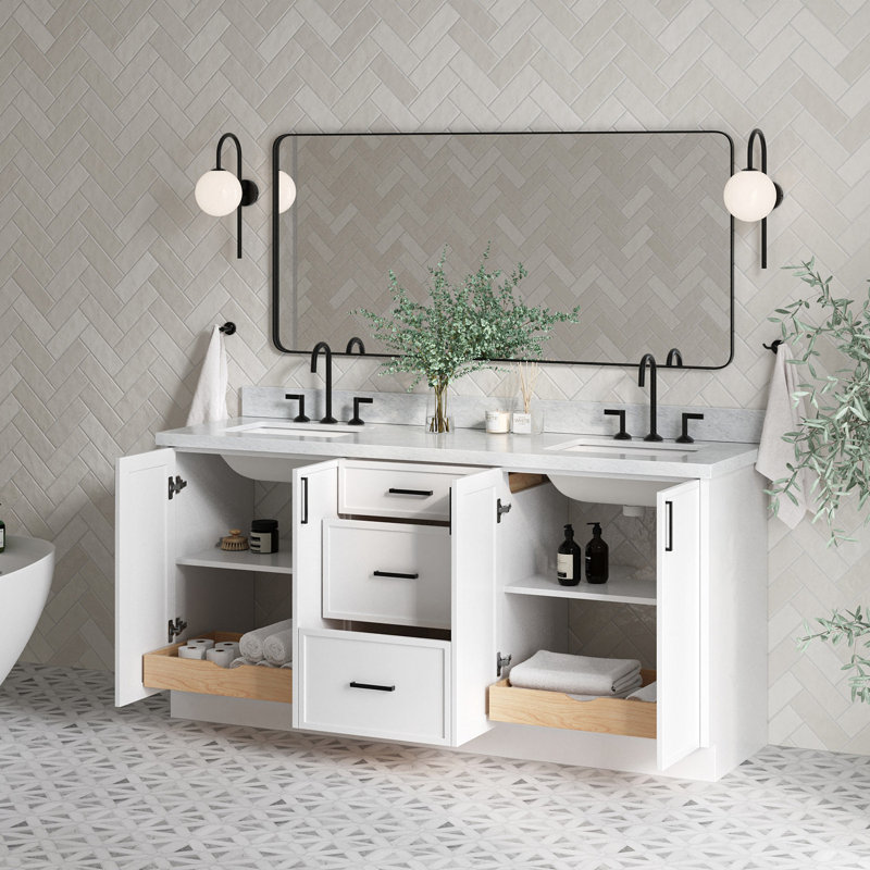 ARIEL Kelly 73 Double Sink Bathroom Vanity with Italian Carrara Marble Top, White