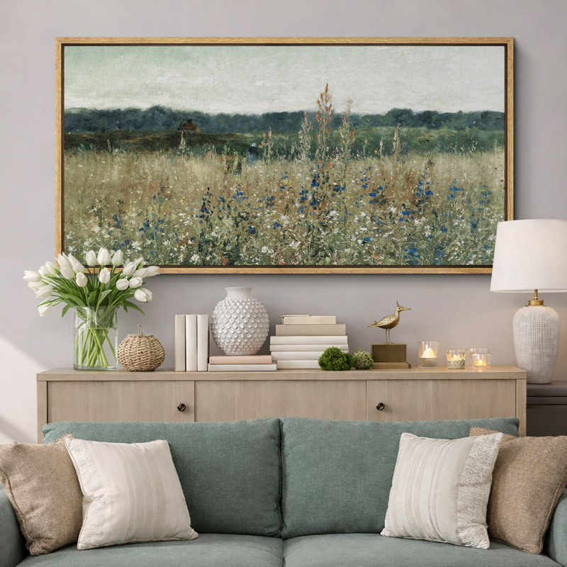 Rustic Countryside " Rustic Field Wildflowers Vintage Countryside Nature Landscape Retro Art Decor Extra Large Pictures "
