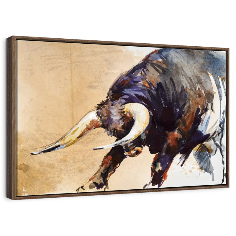 Taureau enragé, Cadre flottant noyer, 40 po x 27 po