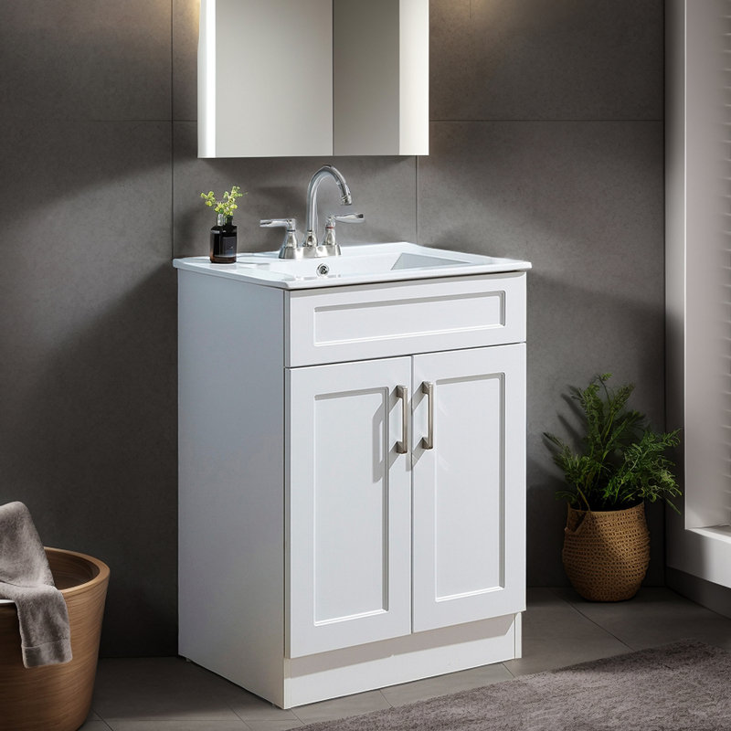 Ensemble de meuble-lavabo simple autoportant 24 po Dinorah, Blanc / Blanc