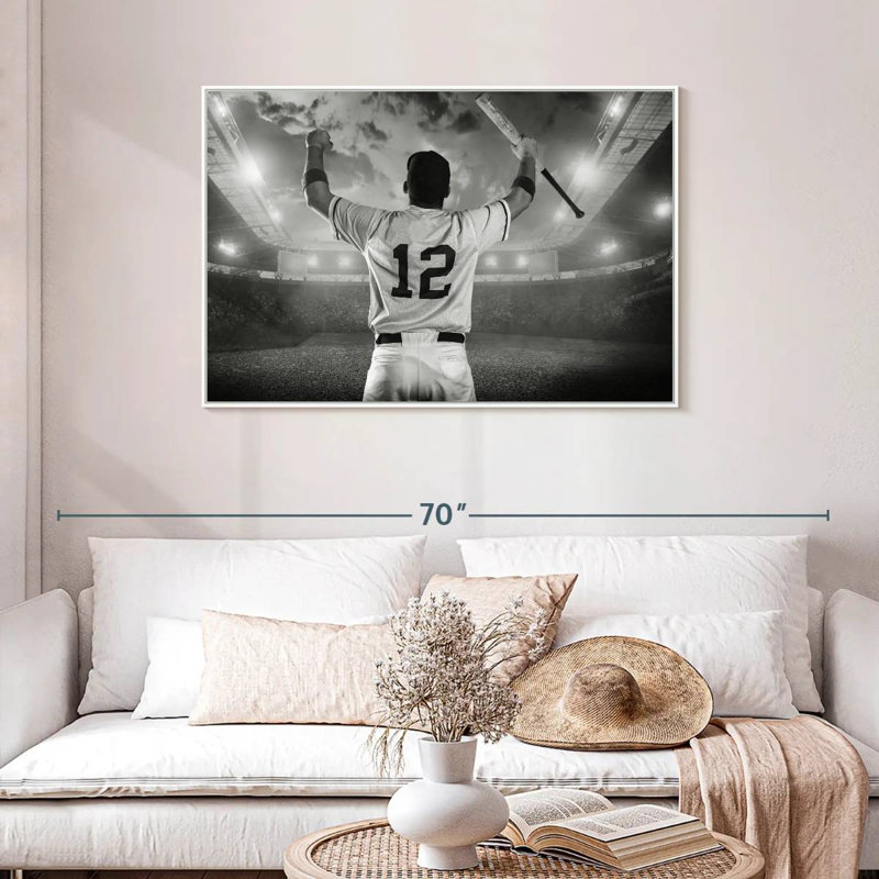 Joueur de baseball, Cadre flottant blanc, 43 po x 29 po