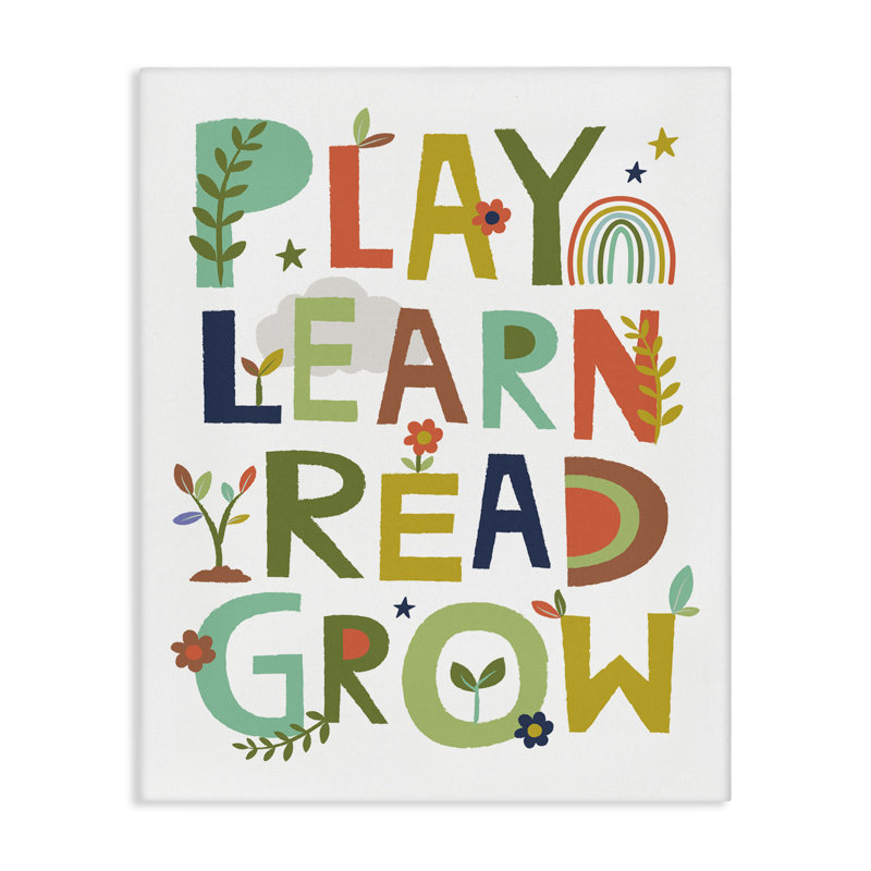 Art mural sur toile Play Play Read Grow Grow par Lisa Perry White, H 20 po x l 16 po