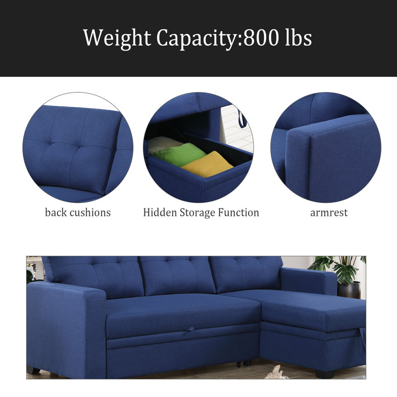 Canapé modulaire convertible rembourré avec méridienne coulissante, Orienté à gauche (vu de face), Bleu