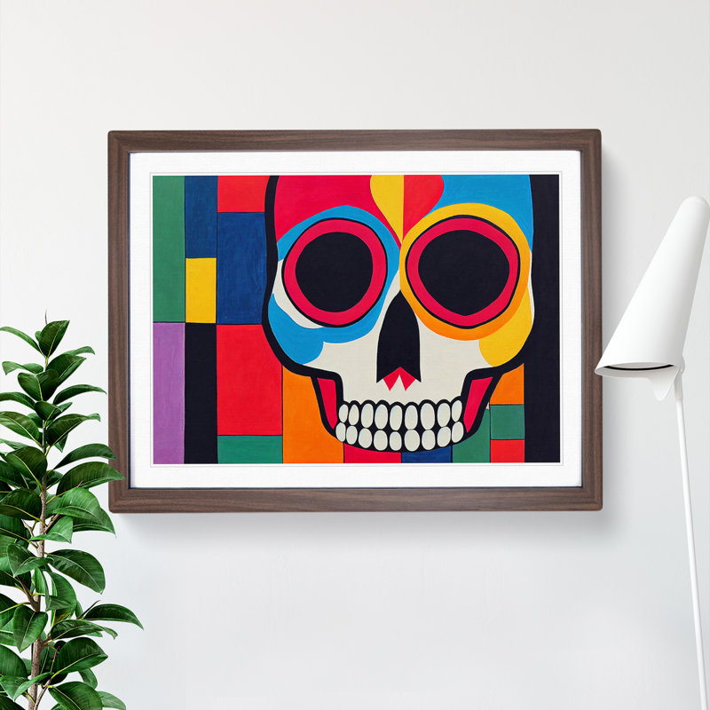 Abstract Skull - Framed Print, 34cm H x 46cm W x 2cm D, Walnut