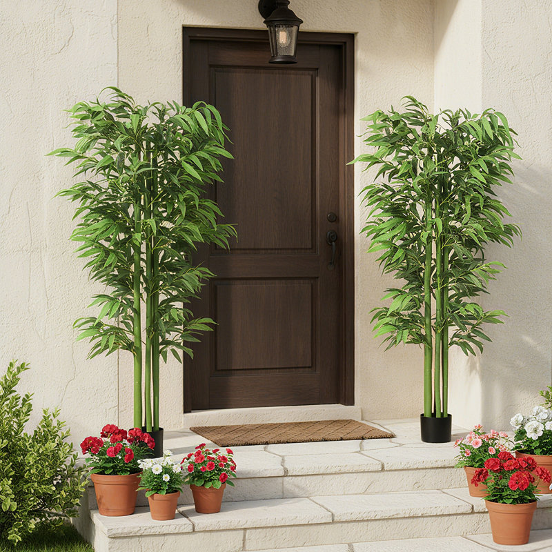 Ensemble de 2 arbres décoratifs en pot 6 pi, vert