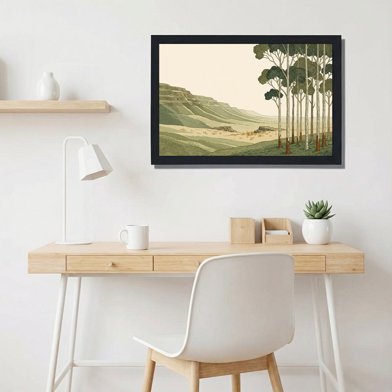 «Tall Trees and Rolling Hills», art mural sur toile vert et brun clair, H 24 po x l 36 po