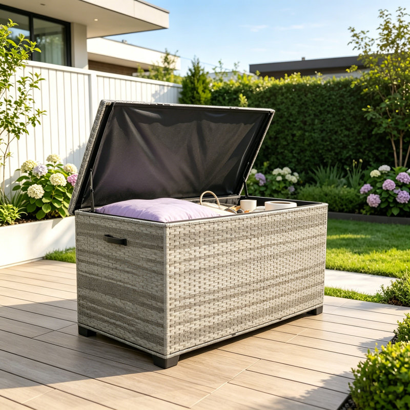 Outdoor Deck Box Wicker Patio  Storage Box  with Lid, Large Capacity for Cushions Tools Toys