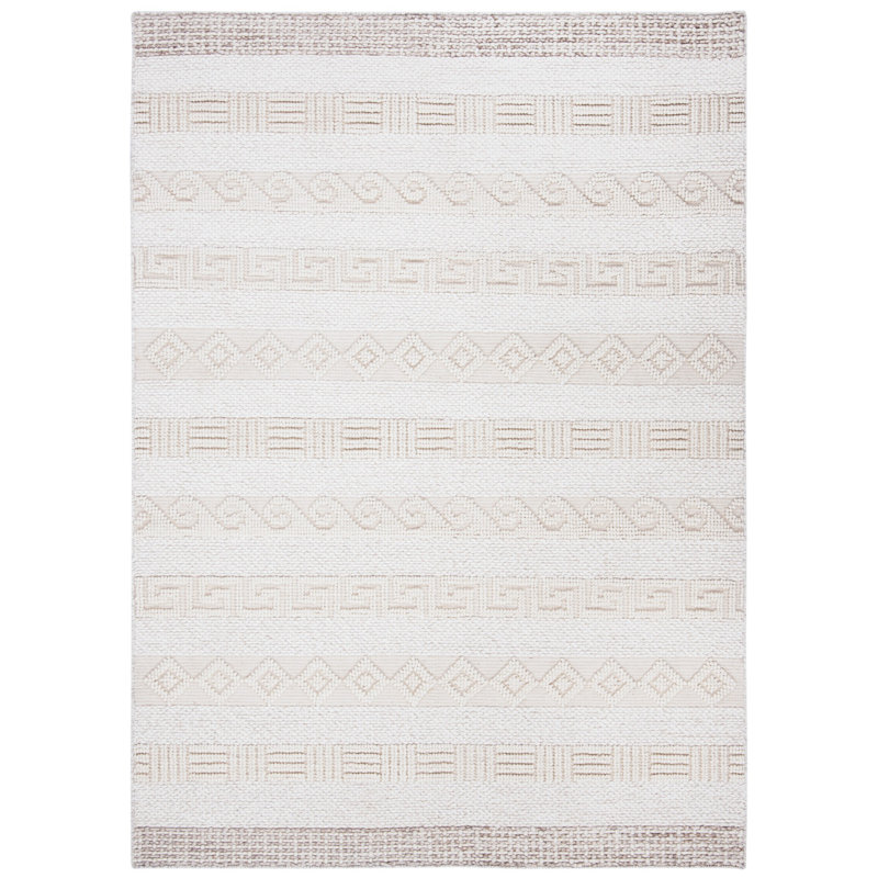 Simonsen Natural Fiber Hand Woven Wool/Viscose/Cotton Geometric Rug in Ivory/Beige, Rectangle 4' x 6'