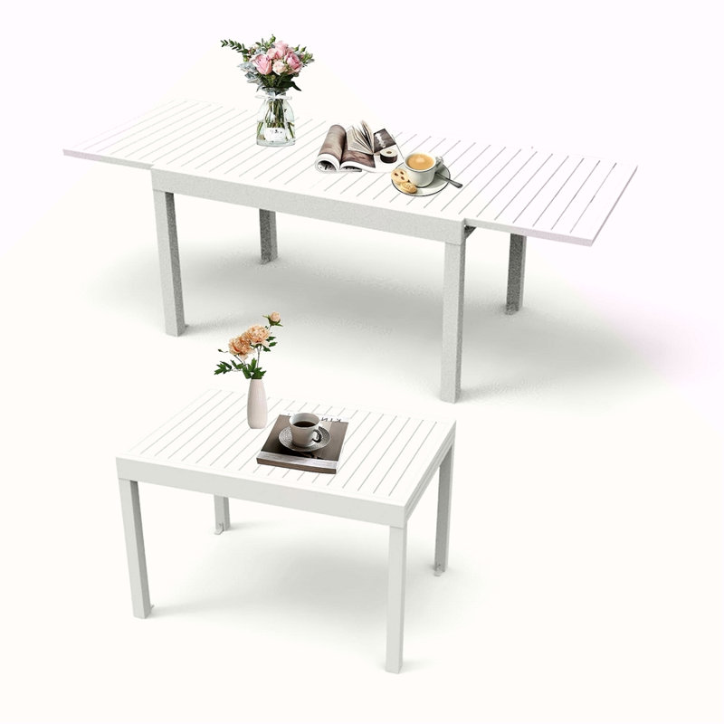 Table de salle à manger extensible en aluminium pour terrasse extensible 35 po à 71 po, Blanc