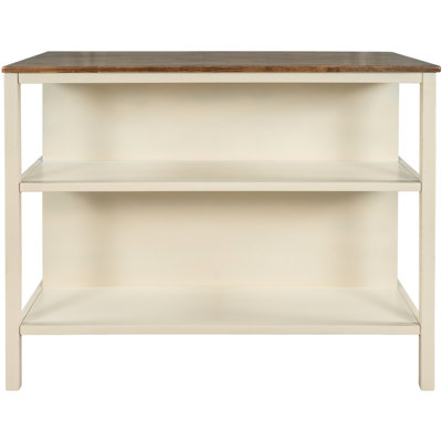 Rustic Solid Wood Kitchen Cart Island - 45" Walnut And Cream White 2 Open Shelves For Dining Rooms Rubber Tabletop Frame With Small Areas