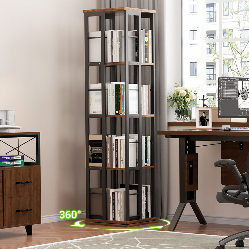 Fortis 54"H x 15.8"W x 15.8"D Rotating Bookcase, Coner bookshelf, Brown/Black
