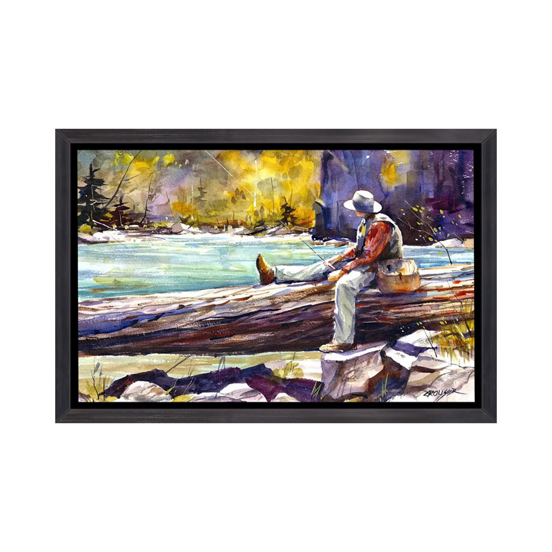 «Fishing Time», reproduction d'art encadrée, H 18 po x l 26 po x P 1,5 po, Cadre noir vieilli