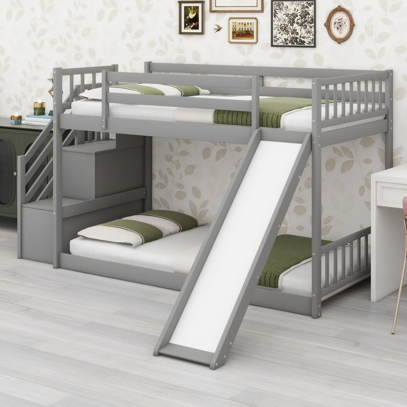 Bunk Bed With Slide And Stairway, Gray