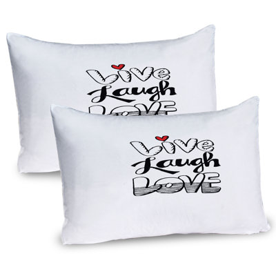 Ambesonne Live Laugh Love Pillow Sham 2 Pack Wall Art Design 26""x20"" Black White Red -  pil-2_53843_26x20