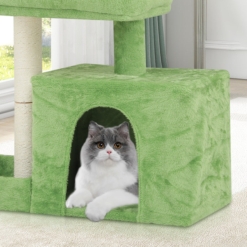 32" Green Cat Tree Tower with Leaf Design and Perch