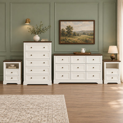 Ensemble de chambre à coucher, ensemble de mobilier de chambre à coucher 4 pièces, commode à tiroirs et table de chevet, blanc