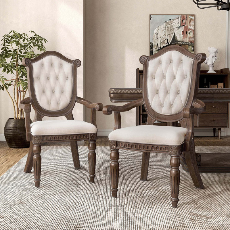 Fauteuil 2 pièces de style rustique avec dossier capitonné à losanges et pieds cannelés, parfait pour les espaces de salle à manger et de vie
