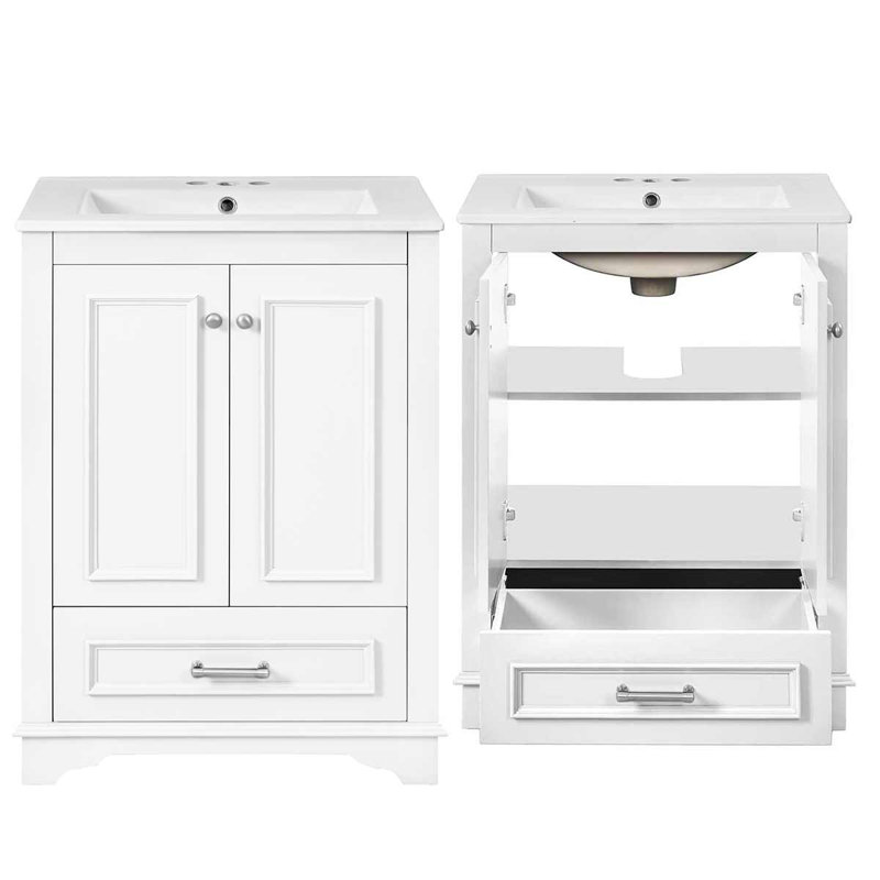Meuble-lavabo moderne autoportant de 24 po avec porte en céramique et portes à fermeture douce Modern, Blanc