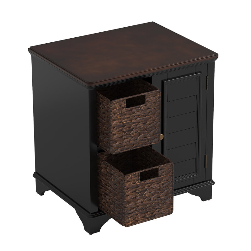 End Table Side Table with a shutter style design.With two woven grass baskets