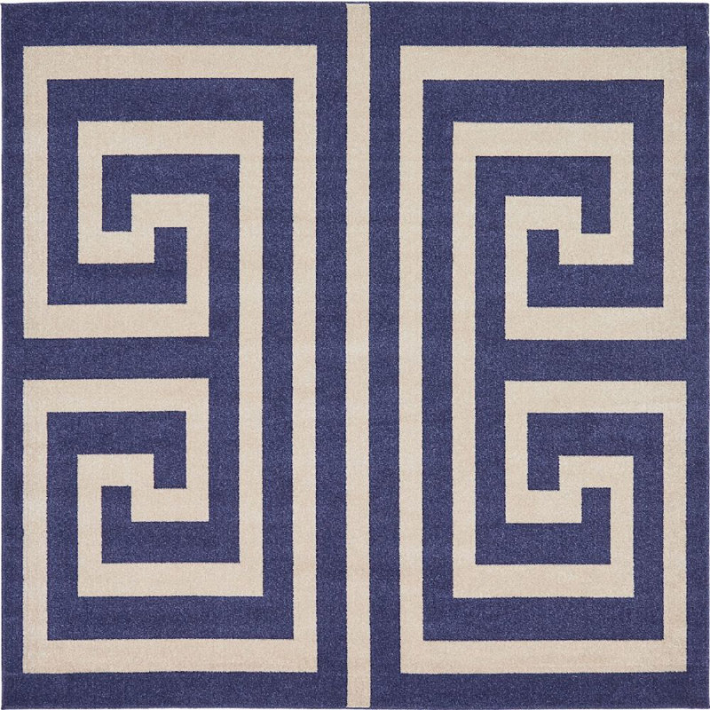 Tapis crème / bleu marine Barreto, Carré 8 pi