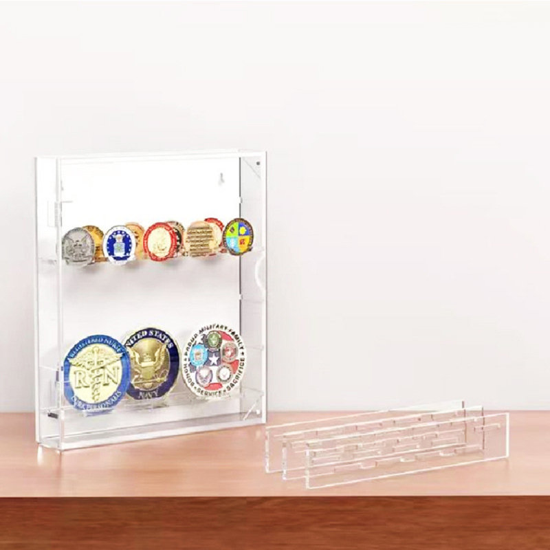 Coin Display Box 5 Layers Large Capacity Challenge Coin Showcase Holder Clear Coin Badge Medal Display Collection Organizer Box Collector Gift
