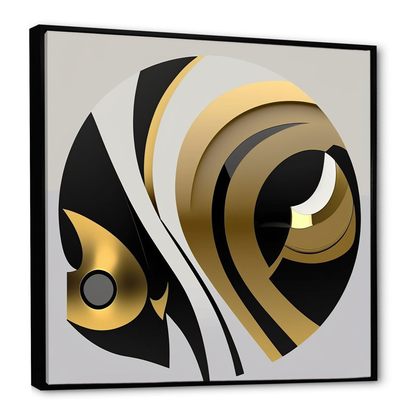 «Dreher Golden and Black Sphere IV», reproduction sur toile, H 16 po x l 16 po x P 1 po, Cadre flottant noir