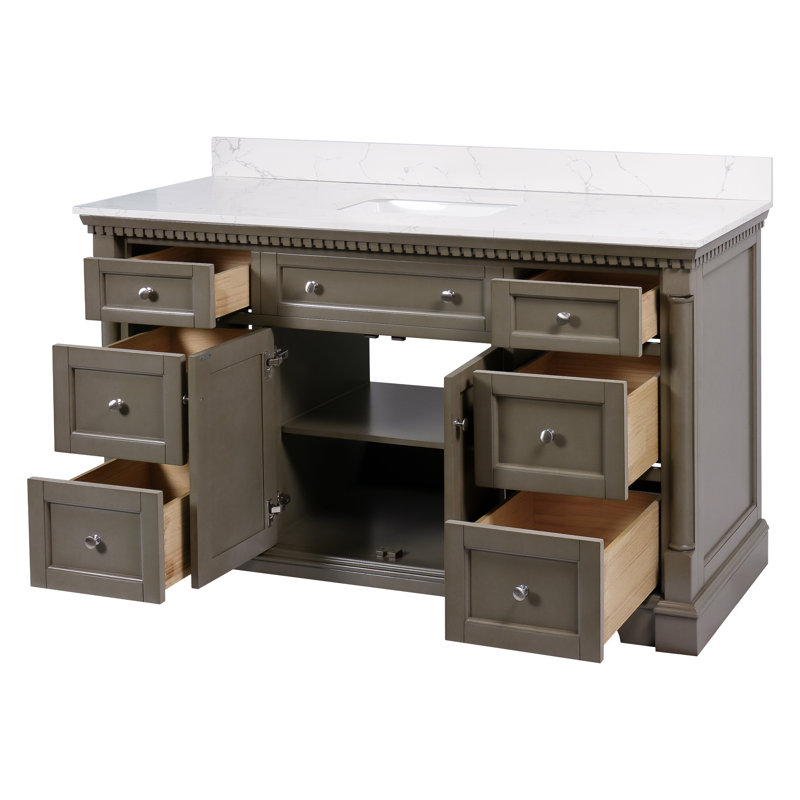 Ensemble de meuble-lavabo simple 60 po Fossen, Gris patiné, Marbre d'ingénierie