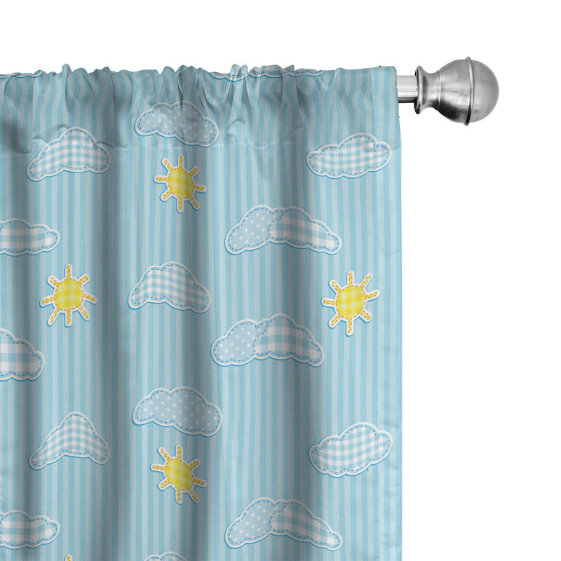 Pale Blue Sun and Clouds Polyester Rod Pocket Curtain Panels