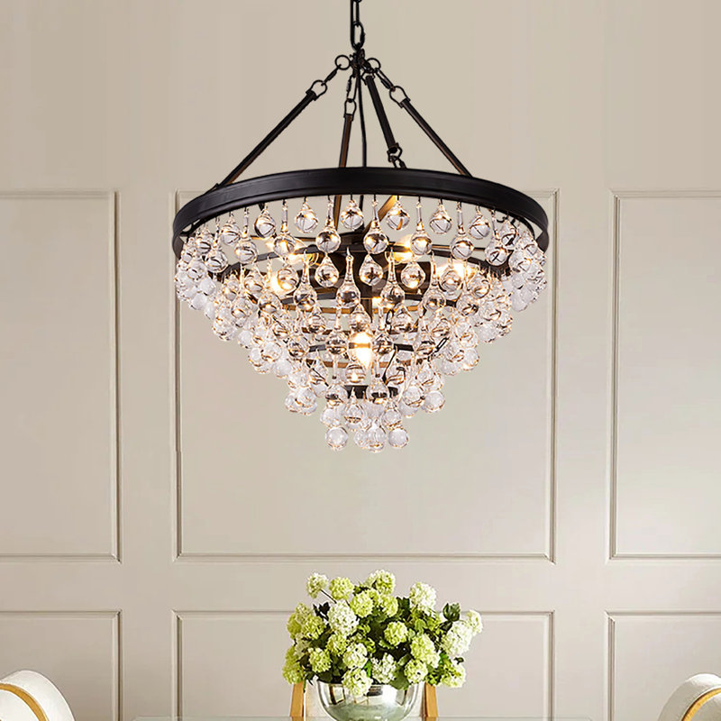 Fokje 9-Light 24" Tiered Black Crystal Chandelier