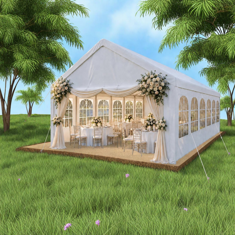 Spacious Gazebos(Must include Frame) with Storage, Metal Modern Party Tent, White