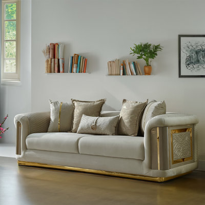 Luxury Modern Velvet Sofa With Gold Accents - Elegant Upholstered Couch In 5 Color Options