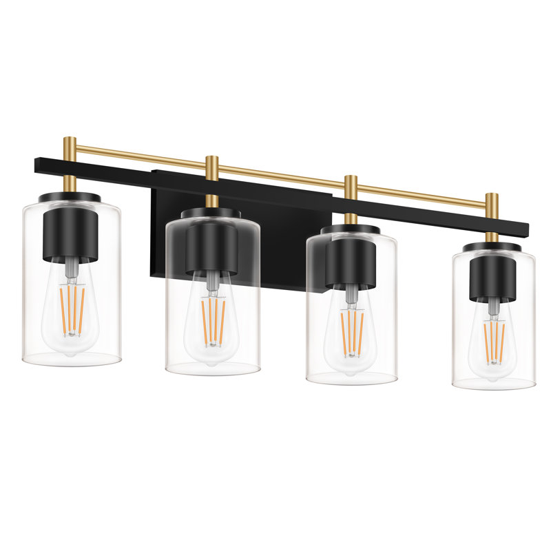 4-Light Modern Bathroom Vanity Light | Black And Gold Finish With Clear Glass Shades, 4 Lights, Black-Gold