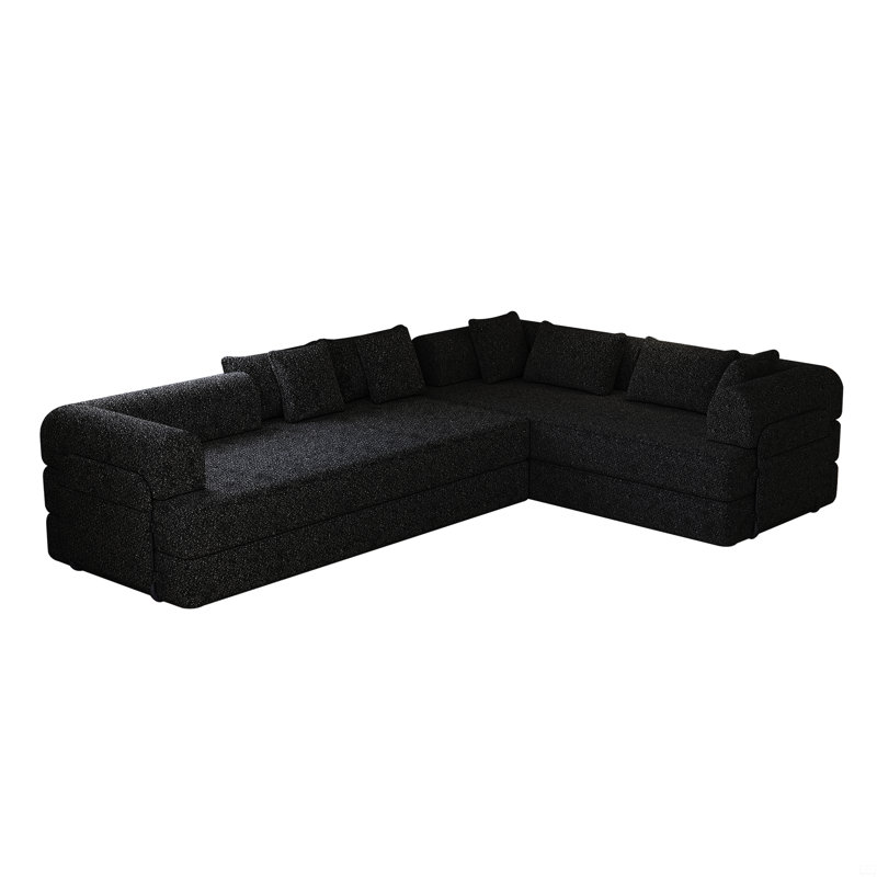 78.7-Inch Convertible Sleeper Sofa Bed With Cylindrical Pillow, Chenille Folding Mattress Couch, Black